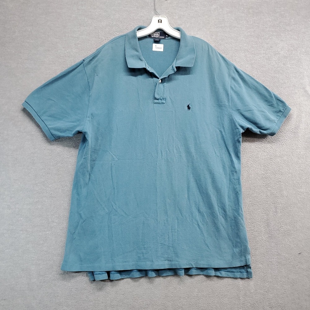 VINTAGE Polo Ralph Lauren Men Polo Shirt XL Blue Logo Embroidered Short Sleeve